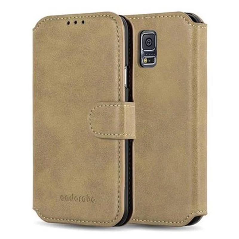 Cadorabo Hülle kompatibel mit Samsung Galaxy S5 / S5 NEO Schutzhülle mit Standfunktion und Kartenfach im Retro Design
