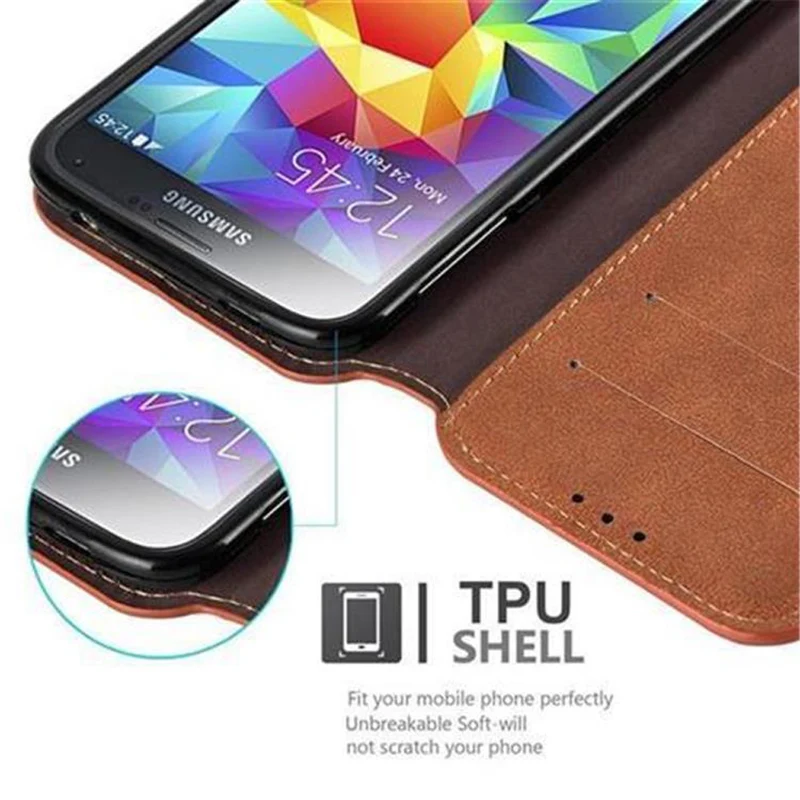 Cadorabo Hülle kompatibel mit Samsung Galaxy S5 / S5 NEO Schutzhülle mit Standfunktion und Kartenfach im Retro Design