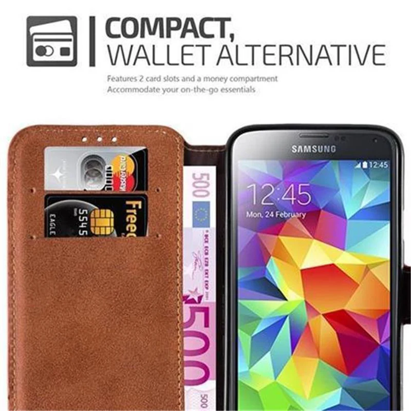 Cadorabo Hülle kompatibel mit Samsung Galaxy S5 / S5 NEO Schutzhülle mit Standfunktion und Kartenfach im Retro Design