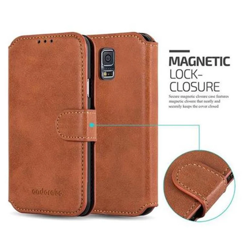 Cadorabo Hülle kompatibel mit Samsung Galaxy S5 / S5 NEO Schutzhülle mit Standfunktion und Kartenfach im Retro Design