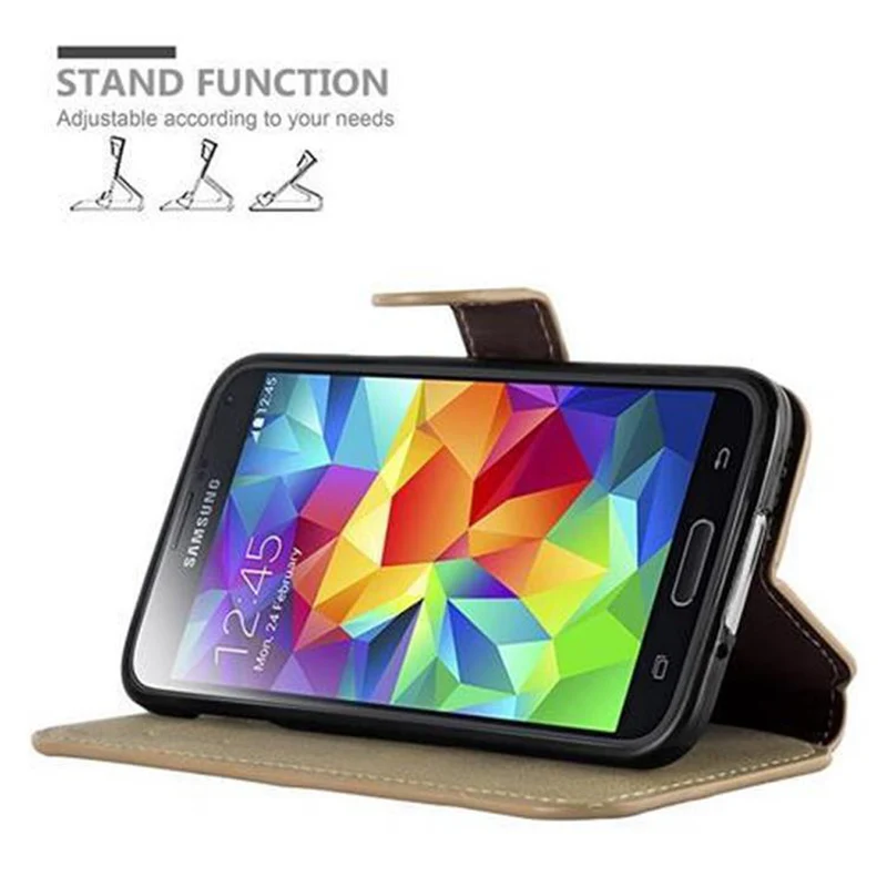 Cadorabo Hülle kompatibel mit Samsung Galaxy S5 / S5 NEO Schutzhülle mit Standfunktion und Kartenfach im Retro Design