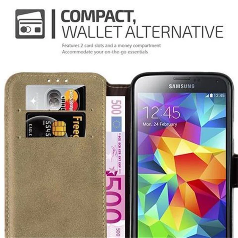 Cadorabo Hülle kompatibel mit Samsung Galaxy S5 / S5 NEO Schutzhülle mit Standfunktion und Kartenfach im Retro Design