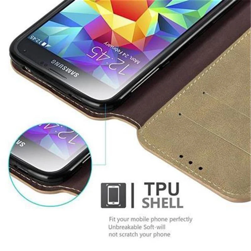 Cadorabo Hülle kompatibel mit Samsung Galaxy S5 / S5 NEO Schutzhülle mit Standfunktion und Kartenfach im Retro Design