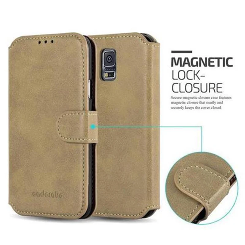 Cadorabo Hülle kompatibel mit Samsung Galaxy S5 / S5 NEO Schutzhülle mit Standfunktion und Kartenfach im Retro Design