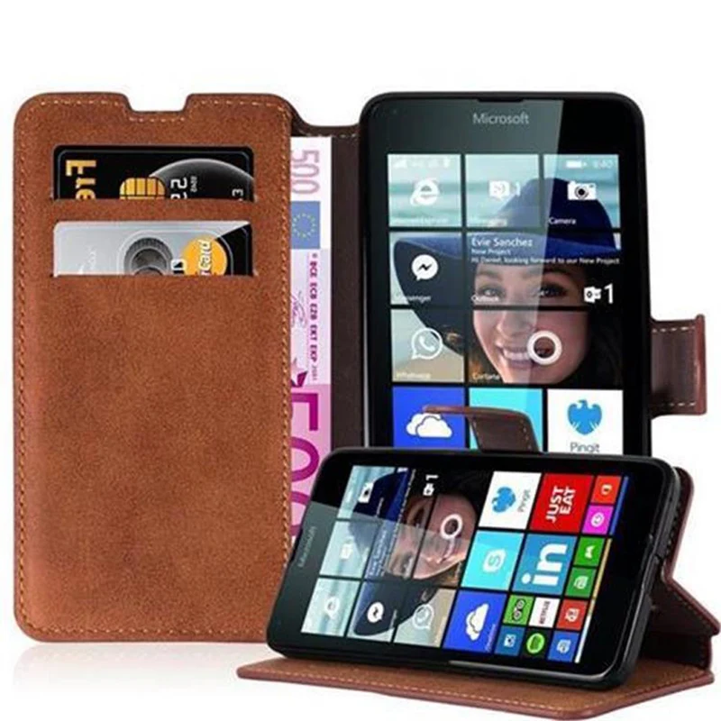 Cadorabo Hülle kompatibel mit Nokia Lumia 640 Schutzhülle mit Standfunktion und Kartenfach im Retro Design