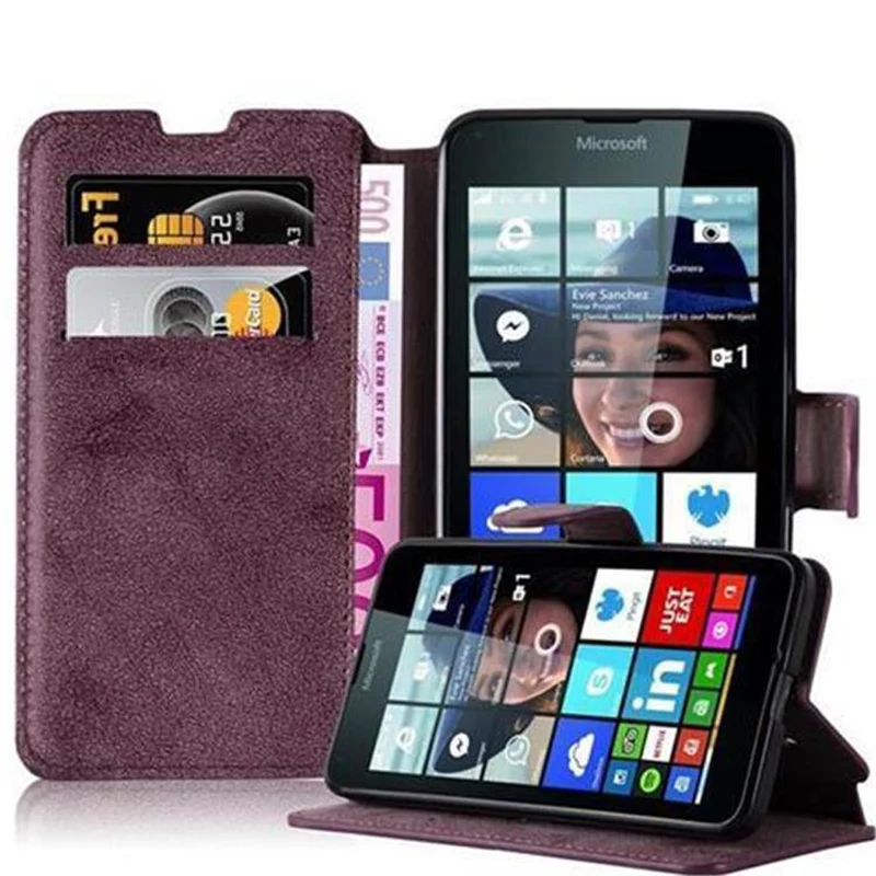 Cadorabo Hülle kompatibel mit Nokia Lumia 640 Schutzhülle mit Standfunktion und Kartenfach im Retro Design