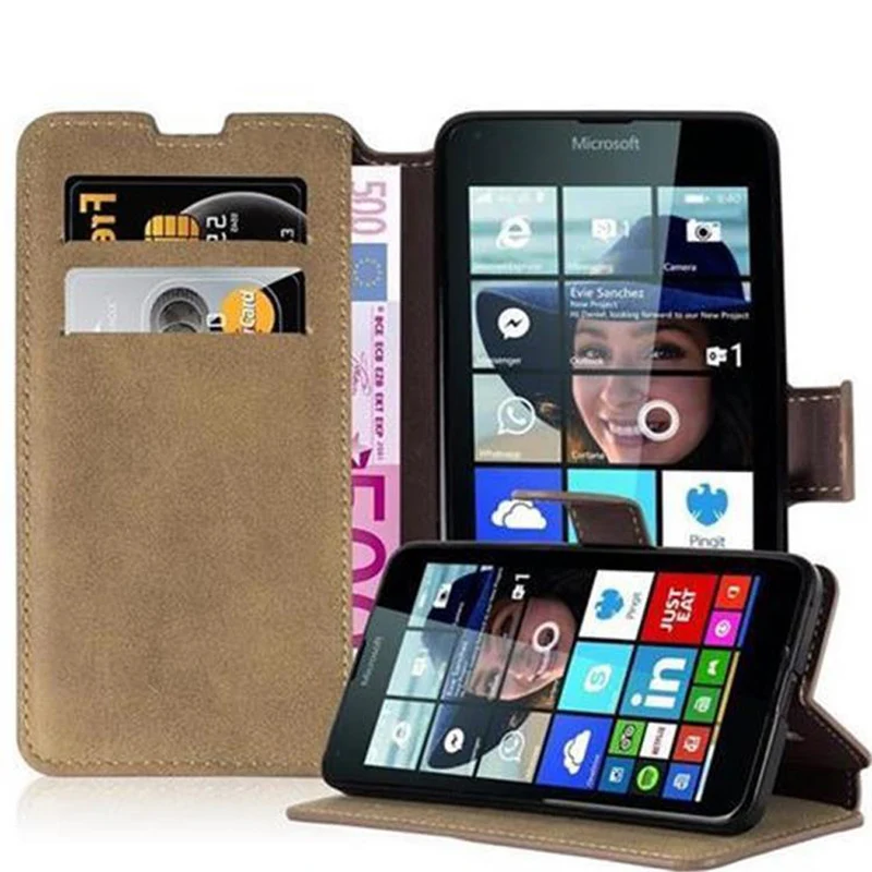 Cadorabo Hülle kompatibel mit Nokia Lumia 640 Schutzhülle mit Standfunktion und Kartenfach im Retro Design