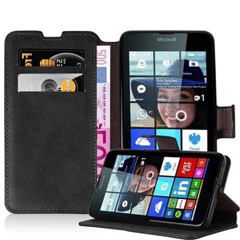 Cadorabo Hülle kompatibel mit Nokia Lumia 640 Schutzhülle mit Standfunktion und Kartenfach im Retro Design