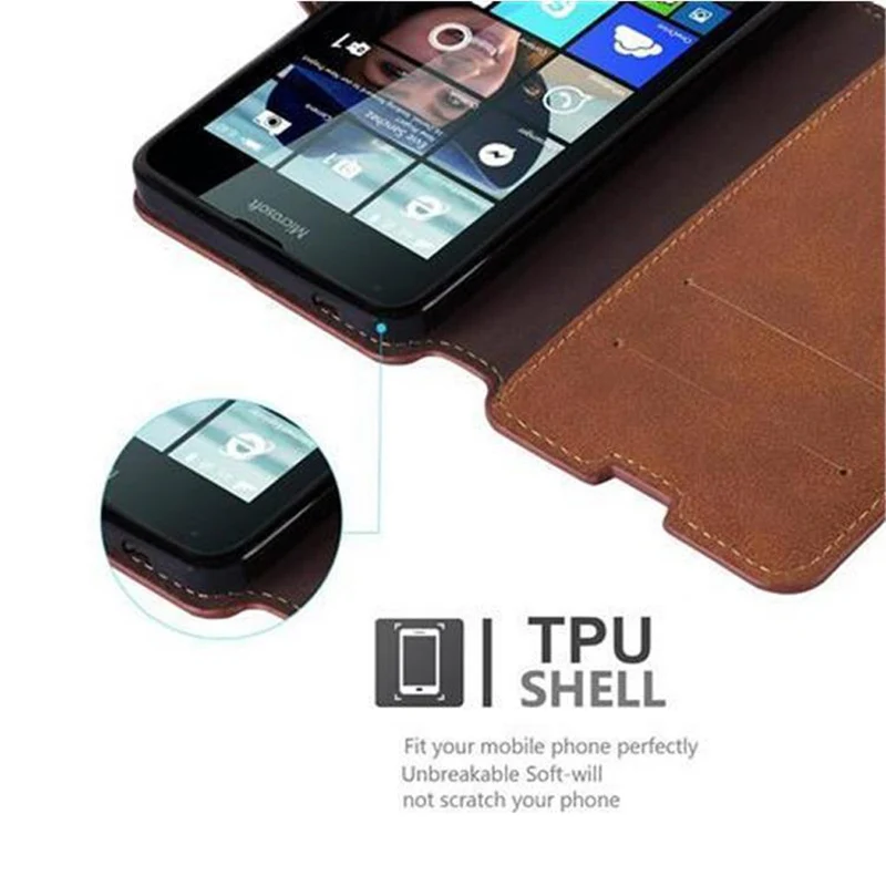 Cadorabo Hülle kompatibel mit Nokia Lumia 640 Schutzhülle mit Standfunktion und Kartenfach im Retro Design