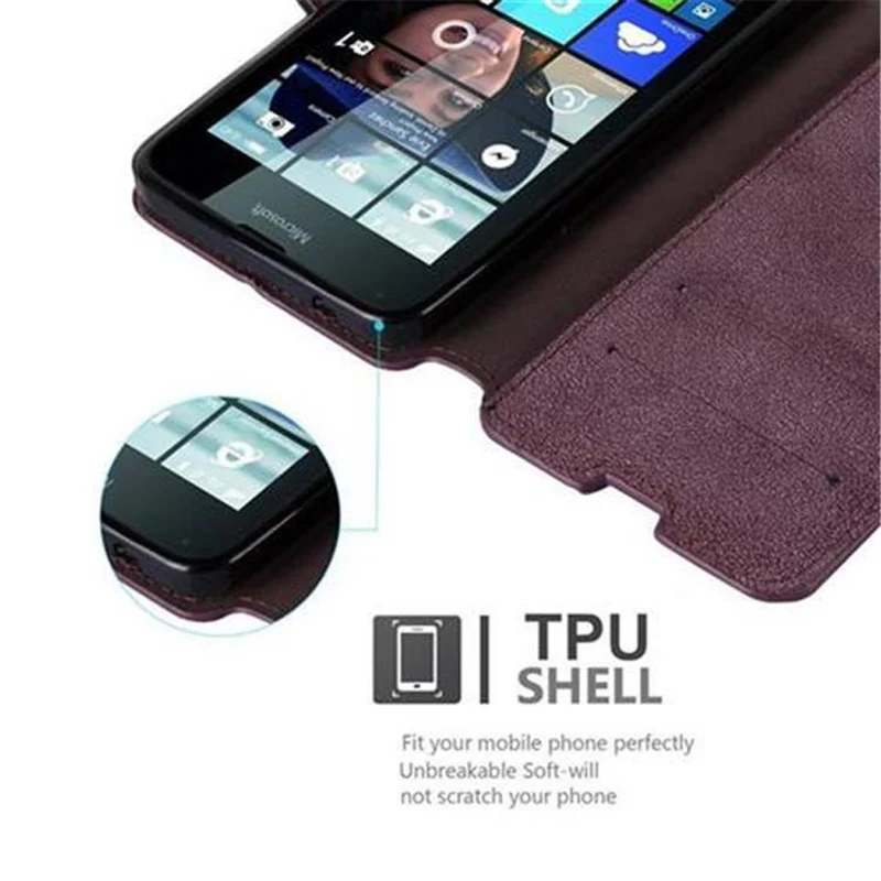 Cadorabo Hülle kompatibel mit Nokia Lumia 640 Schutzhülle mit Standfunktion und Kartenfach im Retro Design