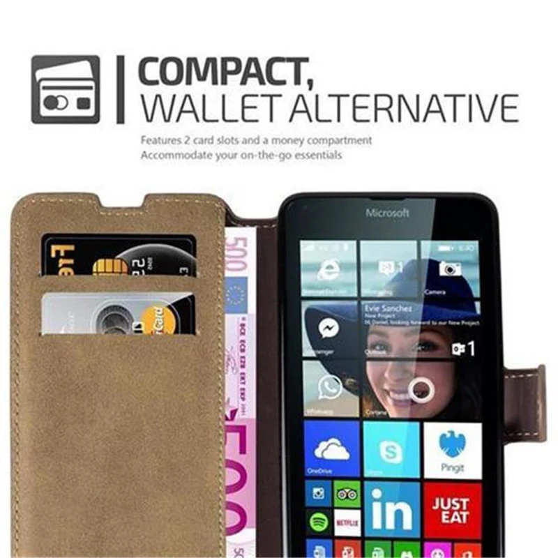 Cadorabo Hülle kompatibel mit Nokia Lumia 640 Schutzhülle mit Standfunktion und Kartenfach im Retro Design