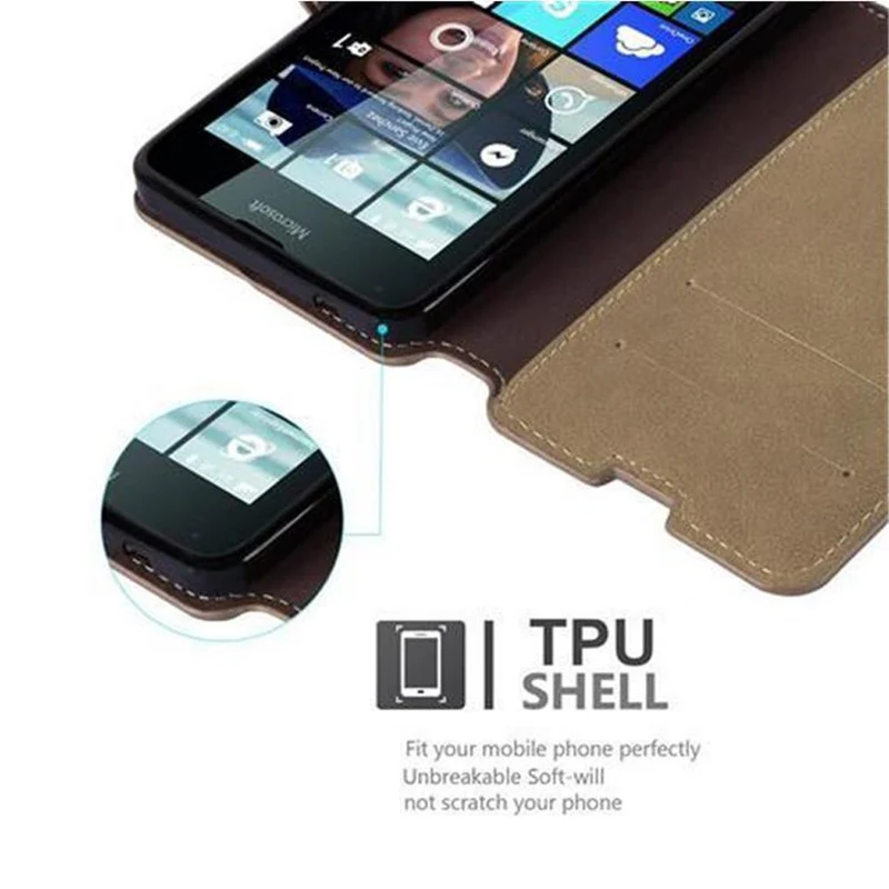 Cadorabo Hülle kompatibel mit Nokia Lumia 640 Schutzhülle mit Standfunktion und Kartenfach im Retro Design