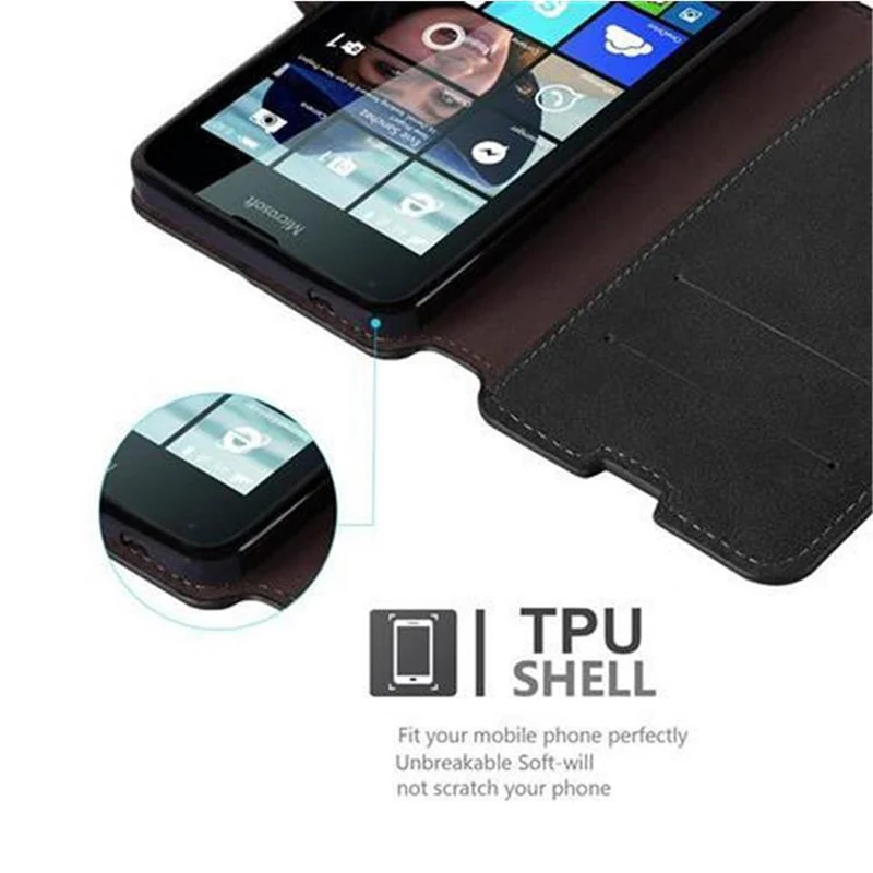 Cadorabo Hülle kompatibel mit Nokia Lumia 640 Schutzhülle mit Standfunktion und Kartenfach im Retro Design
