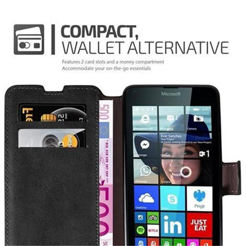 Cadorabo Hülle kompatibel mit Nokia Lumia 640 Schutzhülle mit Standfunktion und Kartenfach im Retro Design