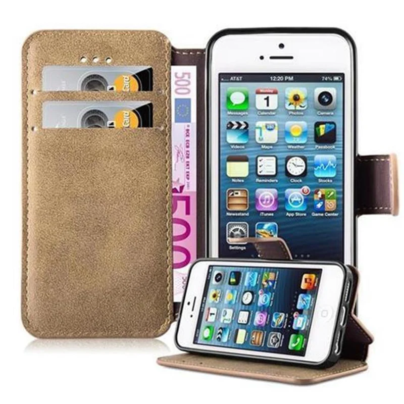 Cadorabo Hülle kompatibel mit Apple iPhone 5 / 5S / SE 2016 Schutzhülle mit Standfunktion und Kartenfach im Retro Design
