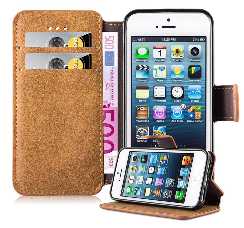 Cadorabo Hülle kompatibel mit Apple iPhone 5 / 5S / SE 2016 Schutzhülle mit Standfunktion und Kartenfach im Retro Design