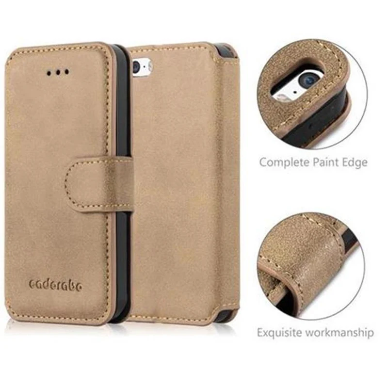 Cadorabo Hülle kompatibel mit Apple iPhone 5 / 5S / SE 2016 Schutzhülle mit Standfunktion und Kartenfach im Retro Design