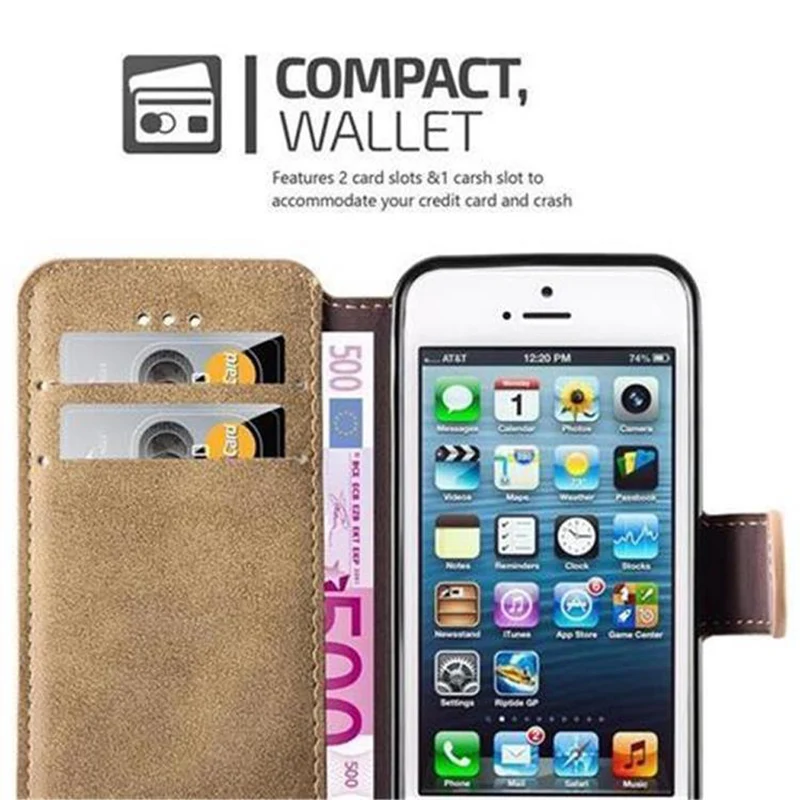 Cadorabo Hülle kompatibel mit Apple iPhone 5 / 5S / SE 2016 Schutzhülle mit Standfunktion und Kartenfach im Retro Design