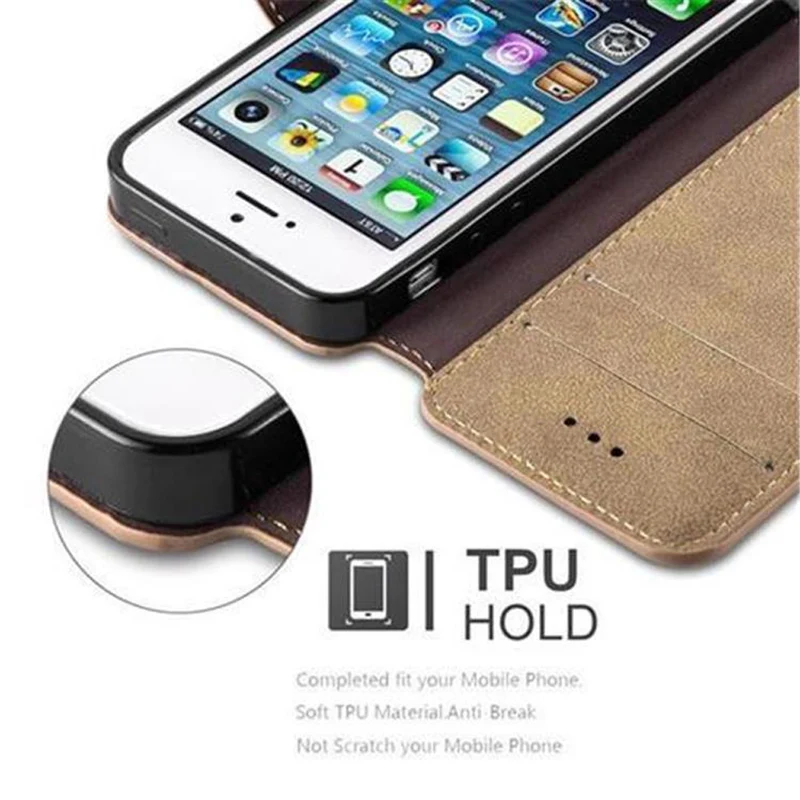 Cadorabo Hülle kompatibel mit Apple iPhone 5 / 5S / SE 2016 Schutzhülle mit Standfunktion und Kartenfach im Retro Design