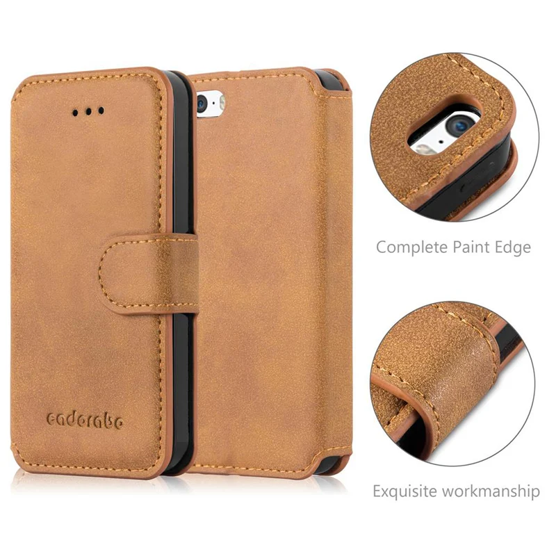 Cadorabo Hülle kompatibel mit Apple iPhone 5 / 5S / SE 2016 Schutzhülle mit Standfunktion und Kartenfach im Retro Design