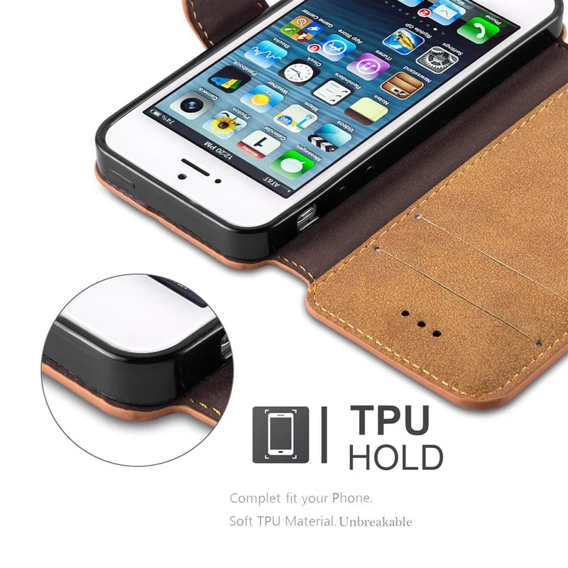 Cadorabo Hülle kompatibel mit Apple iPhone 5 / 5S / SE 2016 Schutzhülle mit Standfunktion und Kartenfach im Retro Design
