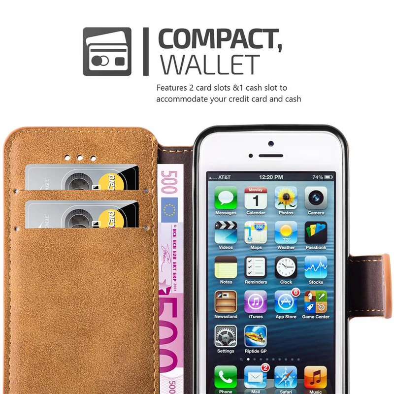 Cadorabo Hülle kompatibel mit Apple iPhone 5 / 5S / SE 2016 Schutzhülle mit Standfunktion und Kartenfach im Retro Design