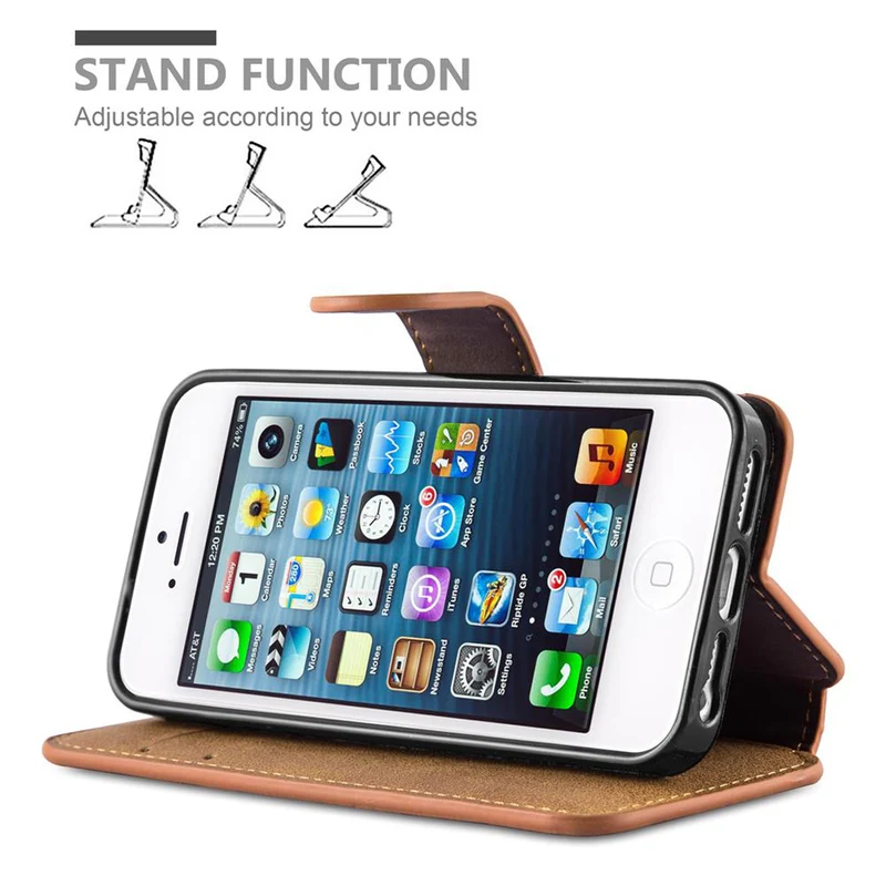 Cadorabo Hülle kompatibel mit Apple iPhone 5 / 5S / SE 2016 Schutzhülle mit Standfunktion und Kartenfach im Retro Design