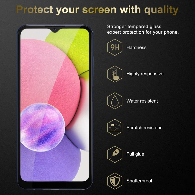 Cadorabo Vollbild Panzer Folie kompatibel mit Samsung Galaxy A03s - Schutzfolie Gehärtetes (Tempered) Display-Schutzglas in 9H Härte mit 3D Touch