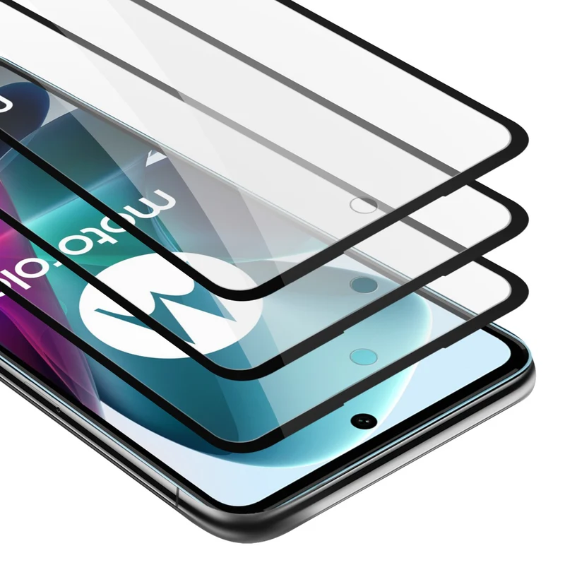 Cadorabo 3x Vollbild Panzer Folie kompatibel mit Motorola MOTO G200 5G - Schutzfolie 3er Pack Gehärtetes (Tempered) Display-Schutzglas in 9H Härte mit 3D Touch