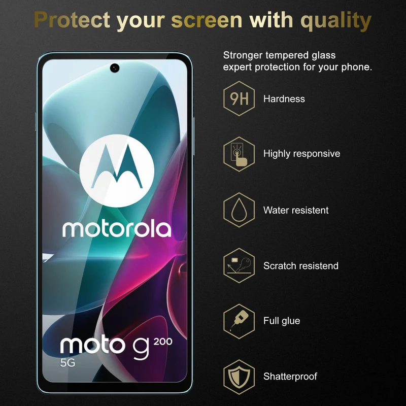 Cadorabo 3x Vollbild Panzer Folie kompatibel mit Motorola MOTO G200 5G - Schutzfolie 3er Pack Gehärtetes (Tempered) Display-Schutzglas in 9H Härte mit 3D Touch