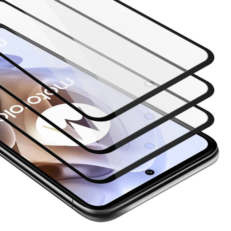 Cadorabo 3x Vollbild Panzer Folie kompatibel mit Motorola MOTO G31 / G41 - Schutzfolie 3er Pack Gehärtetes (Tempered) Display-Schutzglas in 9H Härte mit 3D Touch
