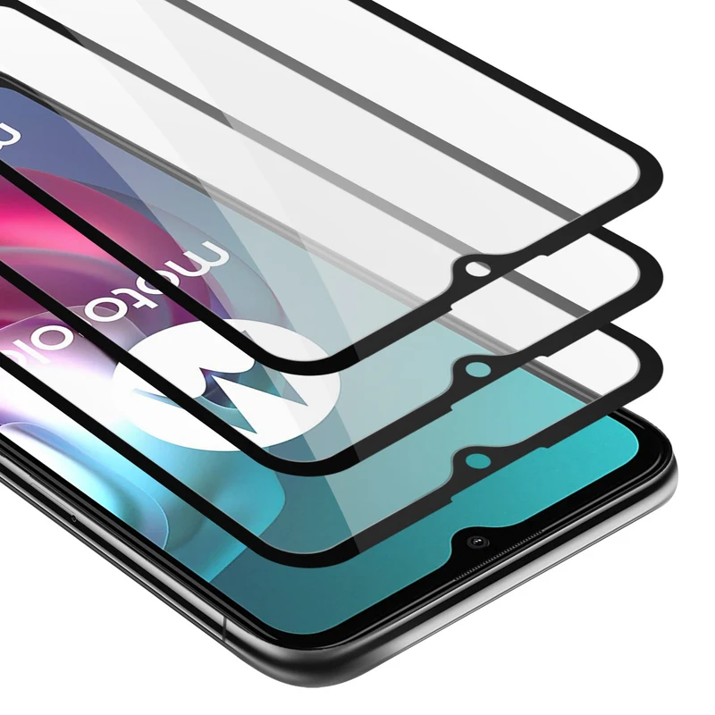 Cadorabo 3x Vollbild Panzer Folie kompatibel mit Motorola MOTO G10 / G30 - Schutzfolie 3er Pack Gehärtetes (Tempered) Display-Schutzglas in 9H Härte mit 3D Touch