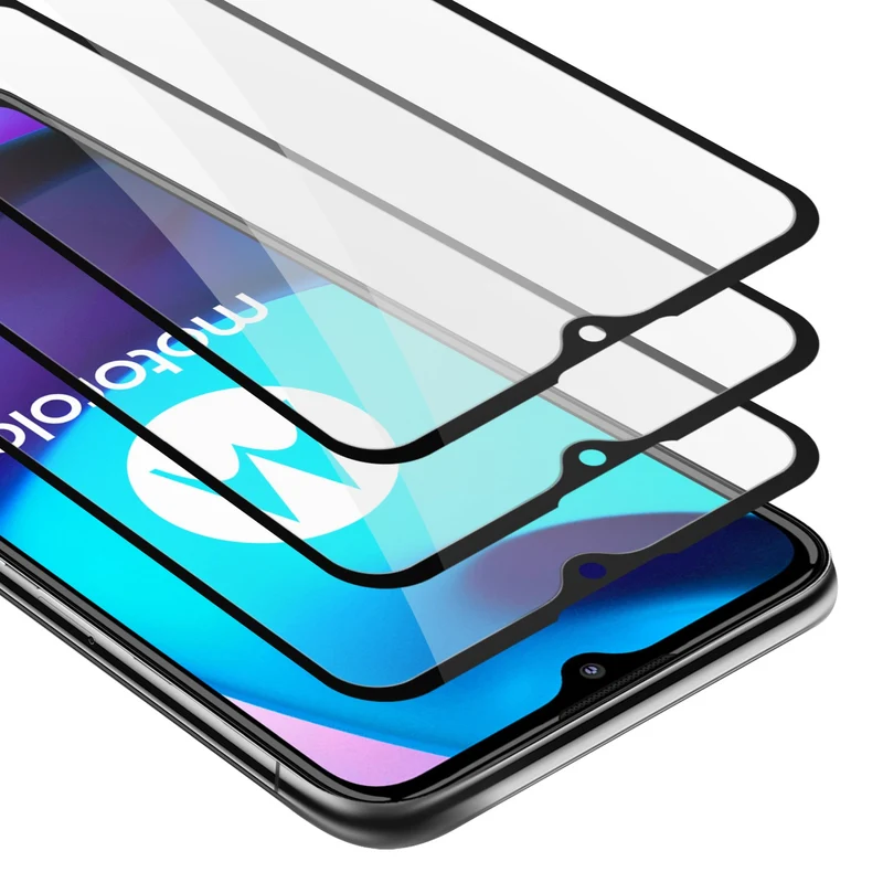 Cadorabo 3x Vollbild Panzer Folie kompatibel mit Motorola MOTO E20 / E30 / E40 - Schutzfolie 3er Pack Gehärtetes (Tempered) Display-Schutzglas in 9H Härte mit 3D Touch