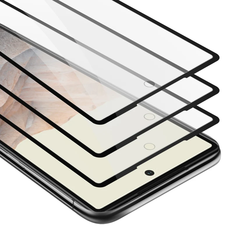 Cadorabo 3x Vollbild Panzer Folie kompatibel mit Google PIXEL 6 - Schutzfolie 3er Pack Gehärtetes (Tempered) Display-Schutzglas in 9H Härte mit 3D Touch