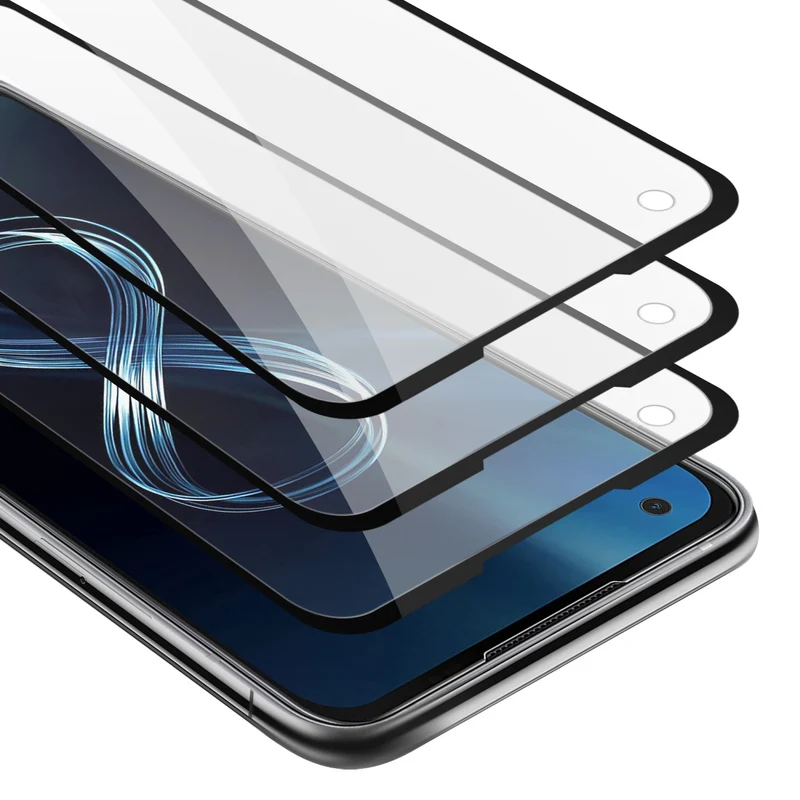 Cadorabo 3x Vollbild Panzer Folie kompatibel mit Asus ZenFone 8 - Schutzfolie 3er Pack Gehärtetes (Tempered) Display-Schutzglas in 9H Härte mit 3D Touch