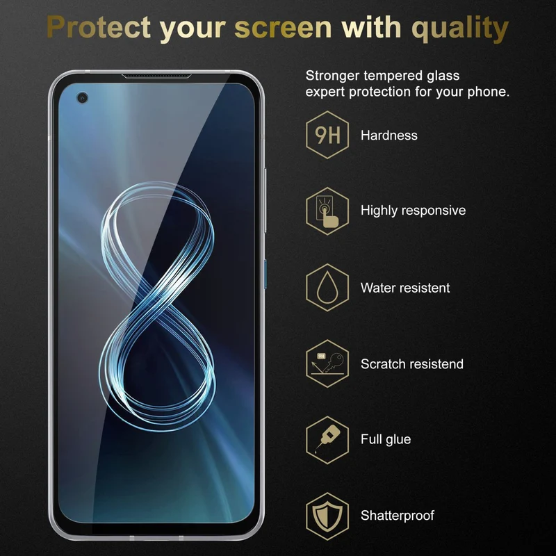 Cadorabo 3x Vollbild Panzer Folie kompatibel mit Asus ZenFone 8 - Schutzfolie 3er Pack Gehärtetes (Tempered) Display-Schutzglas in 9H Härte mit 3D Touch