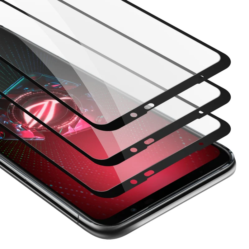 Cadorabo 3x Vollbild Panzer Folie kompatibel mit Asus ROG Phone 5 - Schutzfolie 3er Pack Gehärtetes (Tempered) Display-Schutzglas in 9H Härte mit 3D Touch