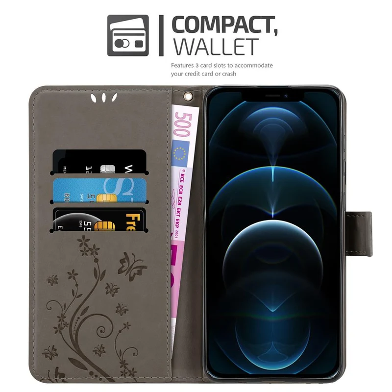 Cadorabo Hülle kompatibel mit Apple iPhone 12 PRO MAX Schutzhülle im Blumen Design mit Magnetverschluss, Standfunktion und Kartenfächern