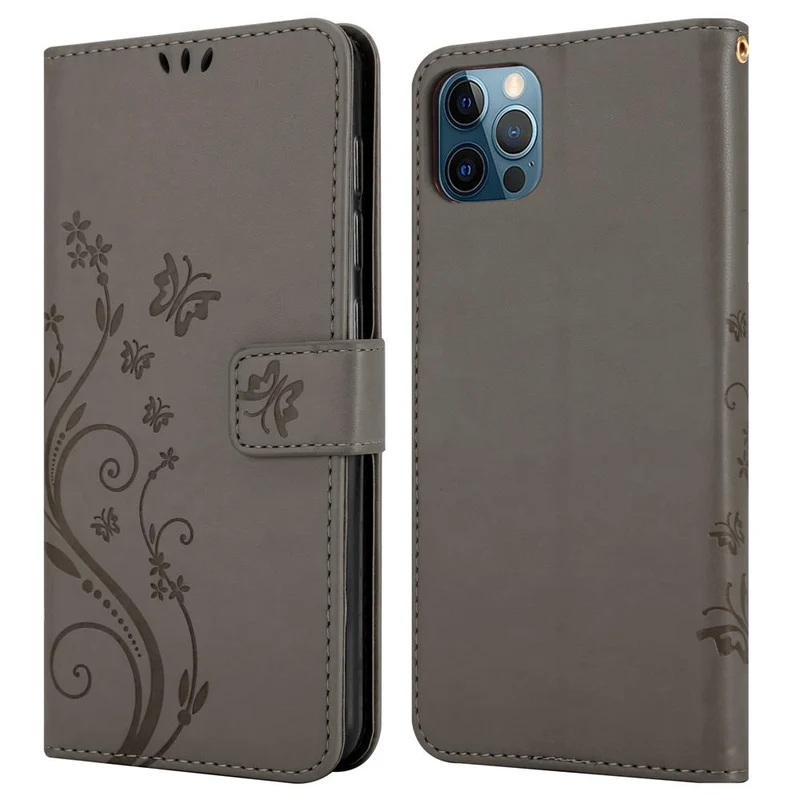 Cadorabo Hülle kompatibel mit Apple iPhone 12 PRO MAX Schutzhülle im Blumen Design mit Magnetverschluss, Standfunktion und Kartenfächern