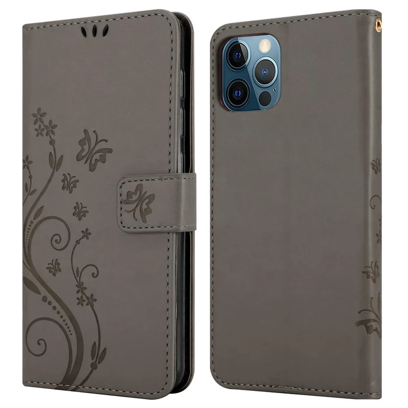 Cadorabo Hülle kompatibel mit Apple iPhone 12 / 12 PRO Schutzhülle im Blumen Design mit Magnetverschluss, Standfunktion und Kartenfächern
