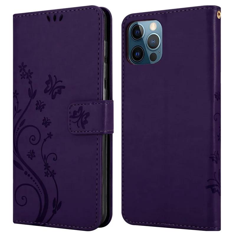 Cadorabo Hülle kompatibel mit Apple iPhone 12 / 12 PRO Schutzhülle im Blumen Design mit Magnetverschluss, Standfunktion und Kartenfächern