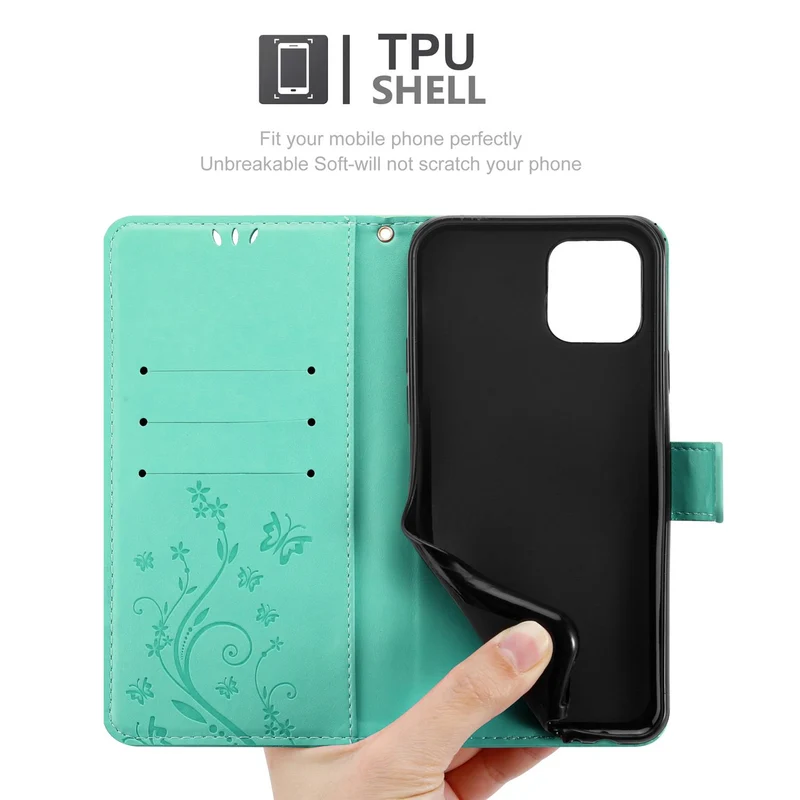 Cadorabo Hülle kompatibel mit Apple iPhone 12 / 12 PRO Schutzhülle im Blumen Design mit Magnetverschluss, Standfunktion und Kartenfächern