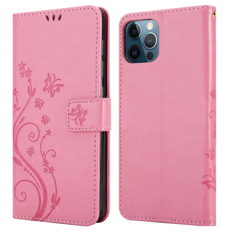 Cadorabo Hülle kompatibel mit Apple iPhone 12 / 12 PRO Schutzhülle im Blumen Design mit Magnetverschluss, Standfunktion und Kartenfächern
