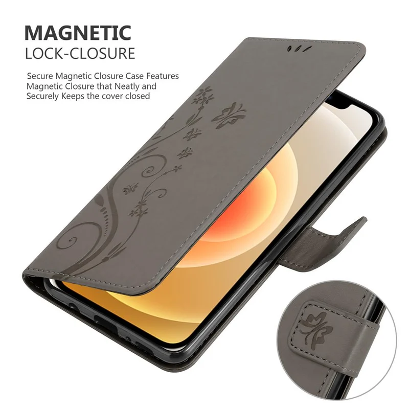 Cadorabo Hülle kompatibel mit Apple iPhone 12 MINI Schutzhülle im Blumen Design mit Magnetverschluss, Standfunktion und Kartenfächern