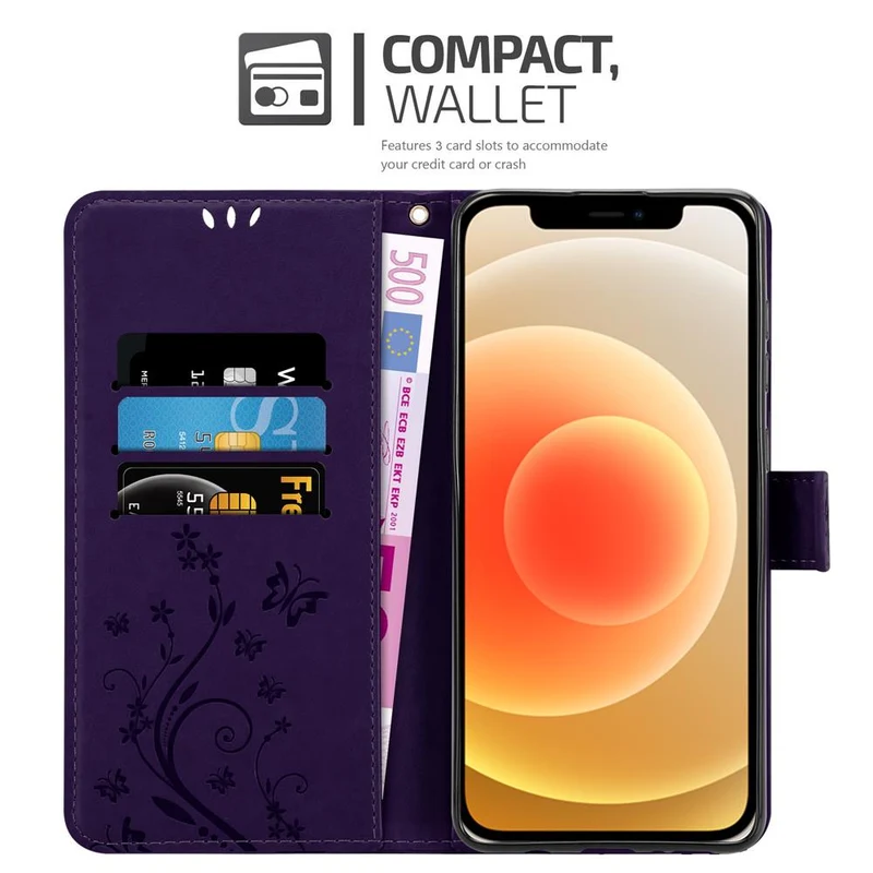 Cadorabo Hülle kompatibel mit Apple iPhone 12 MINI Schutzhülle im Blumen Design mit Magnetverschluss, Standfunktion und Kartenfächern