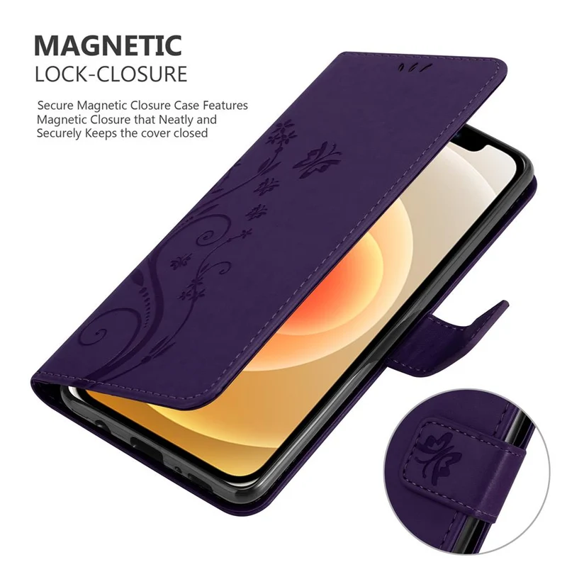 Cadorabo Hülle kompatibel mit Apple iPhone 12 MINI Schutzhülle im Blumen Design mit Magnetverschluss, Standfunktion und Kartenfächern