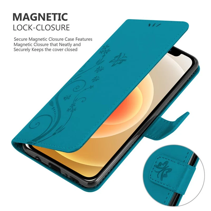 Cadorabo Hülle kompatibel mit Apple iPhone 12 MINI Schutzhülle im Blumen Design mit Magnetverschluss, Standfunktion und Kartenfächern