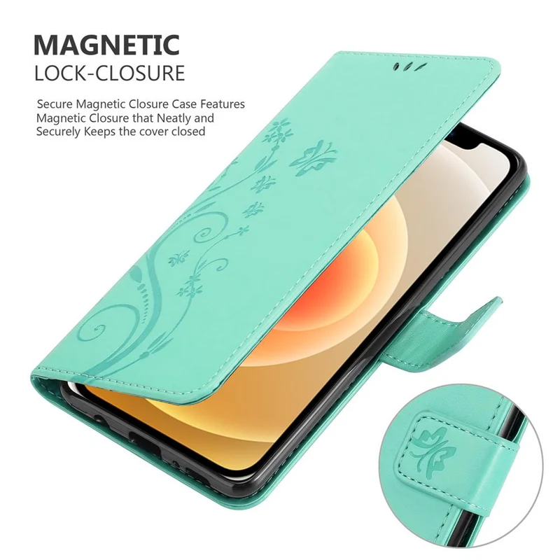Cadorabo Hülle kompatibel mit Apple iPhone 12 MINI Schutzhülle im Blumen Design mit Magnetverschluss, Standfunktion und Kartenfächern