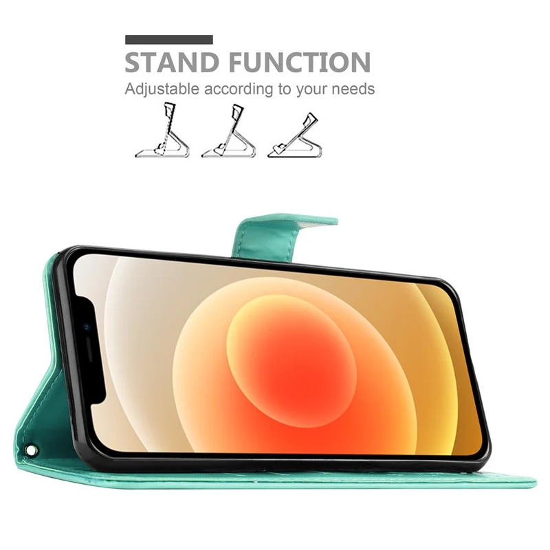 Cadorabo Hülle kompatibel mit Apple iPhone 12 MINI Schutzhülle im Blumen Design mit Magnetverschluss, Standfunktion und Kartenfächern