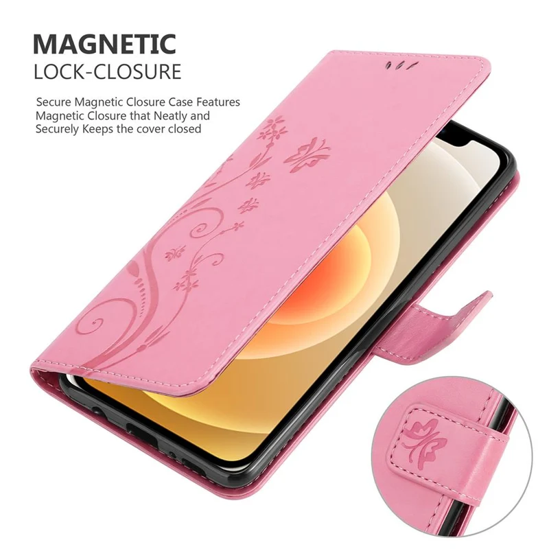 Cadorabo Hülle kompatibel mit Apple iPhone 12 MINI Schutzhülle im Blumen Design mit Magnetverschluss, Standfunktion und Kartenfächern